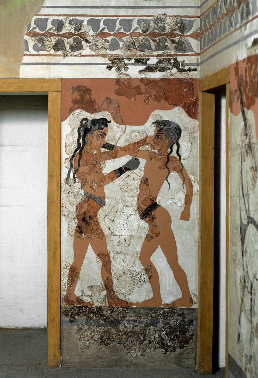 Minoisk kunst: "" slåssing mellom to boksere""" Fresco fra Akrotiri til Santorini. 1500-tallet f.Kr. Athen, Nasjonalt arkeologisk museum av Minoan
