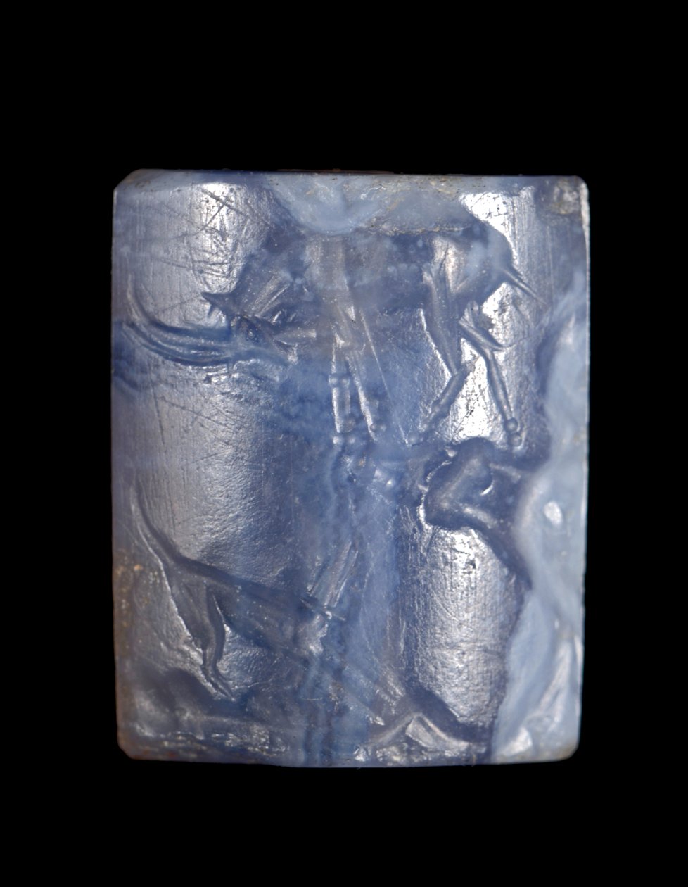 Sylinderforsegling, mellomminoisk III periode - sen minoisk I periode ca. 1800 - ca. 1450 f.Kr. (blå kalsedon) av Minoan