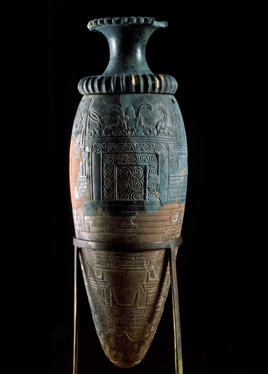 Minoisk kunst: rhyton eller rhyton eller rhyton (apparatvase) i grønn stein. fra Zakros, Kreta. Heraklion, arkeologisk museum av Minoan