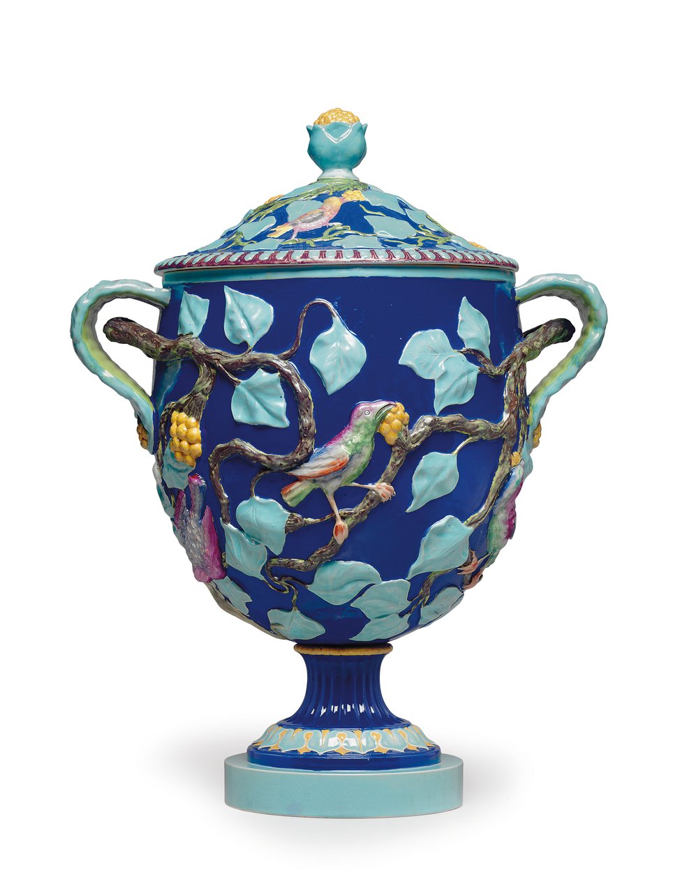 Engelsk majolica vase og omslag med to håndtak, midten av 1800-tallet (keramikk) av Mintons Ltd (attr. to)