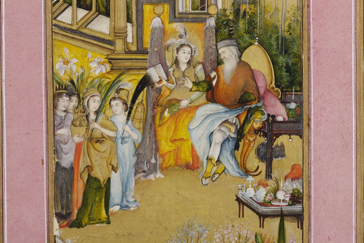 Detalj fra Salomo og dronningen av Saba, ca. 1760 (ugjennomsiktig wc og gull på papir) av Mir Kalan Khan