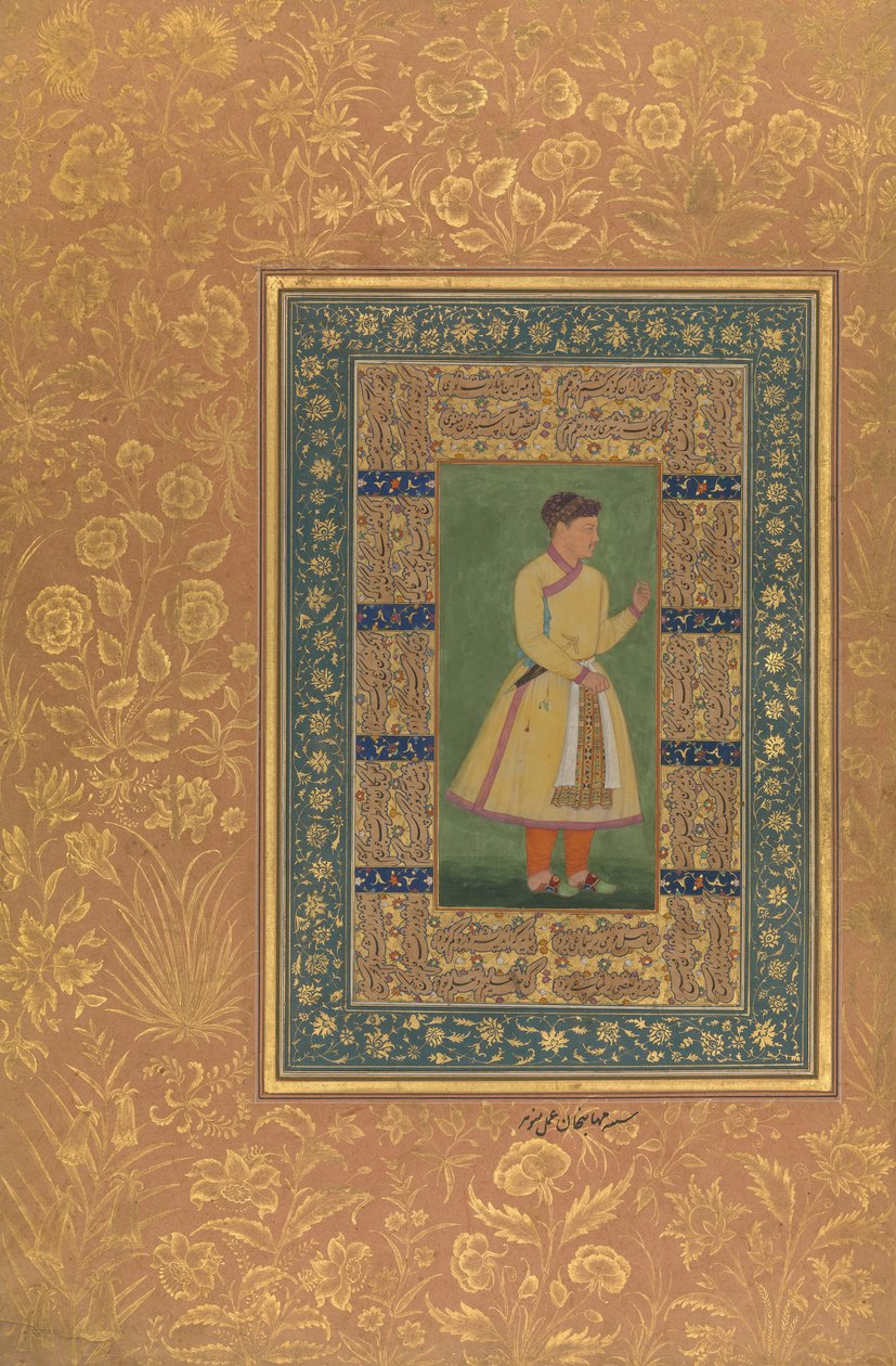 Portrett av Zamana Baig, Mehbat Khan, Folio fra Shah Jahan Album, Recto: Ka. 1610. Skapere: Mir 