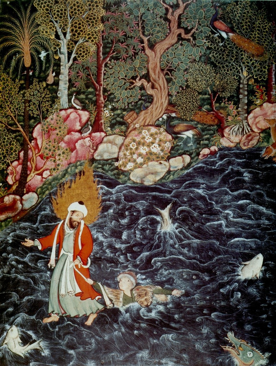Profeten Elijah reddet prins Nur ad-Dahr fra Hamzanama, 1562-1577 av Mir Sayyid Ali