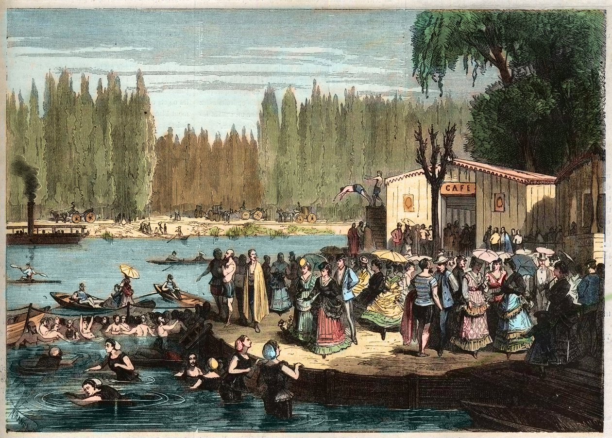 Svømming ved La Grenouillere, like utenfor Paris - La Grenouillere ved Croissy-sur-Seine i 1869 - etter Miranda av Miranda Miranda