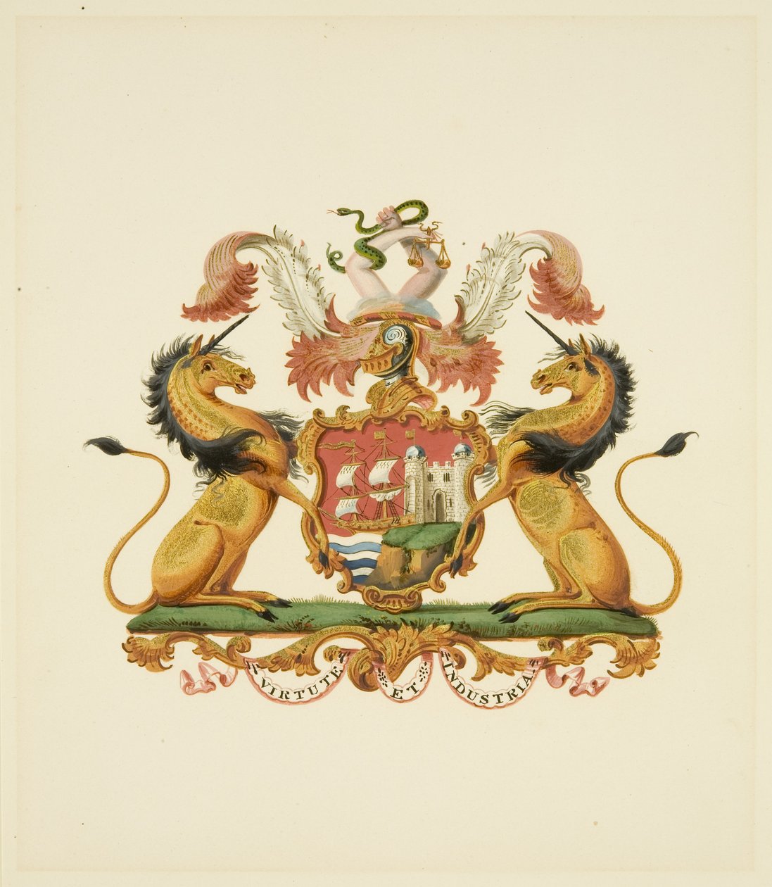 Arms of the City of Bristol, ca. 1830 (blyant og akvarellpapir) av Miss (attr.to) Braikenridge