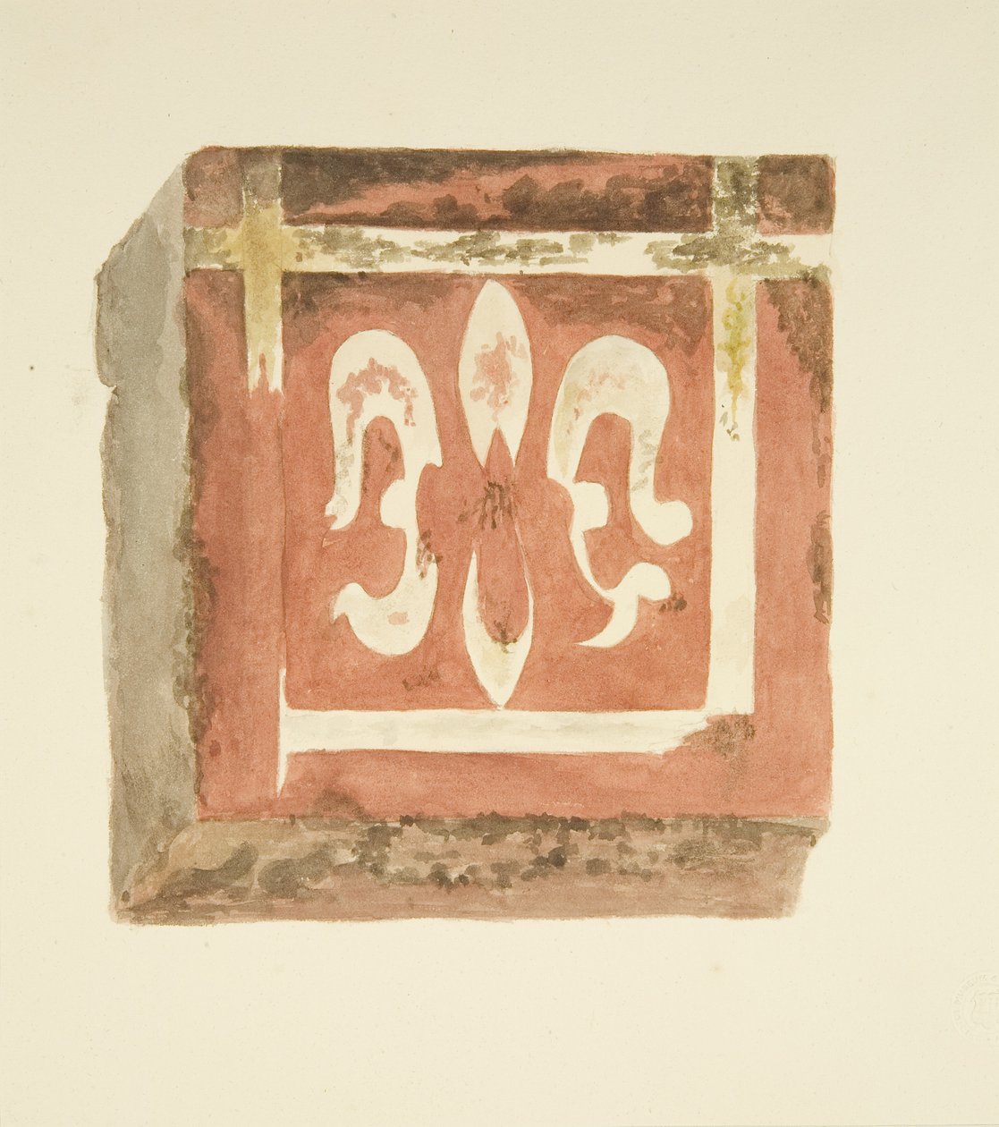 Flis fra gulvet i Bristol Cathedral, som viser en Fleur-de-Lis av Miss Martha Bird