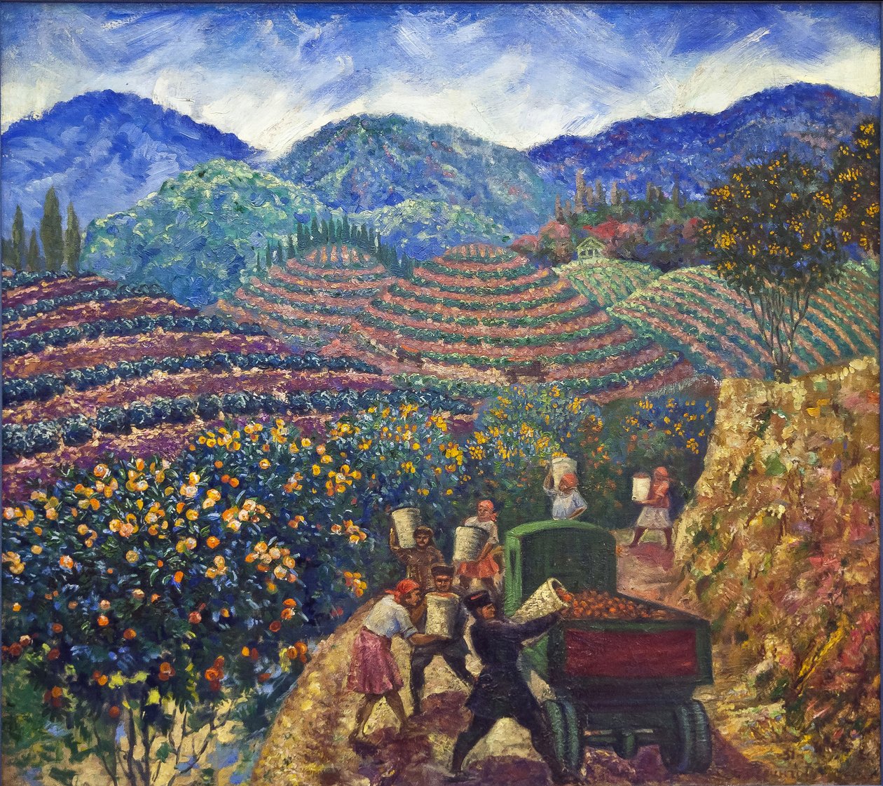 The Harvest in Chakva state farm par Beringov, Mitrofan Mikhailovich (1986-1937). Olje på lerret, sitz: 114x128 av Mitrofan Mikhaylovich Beringov