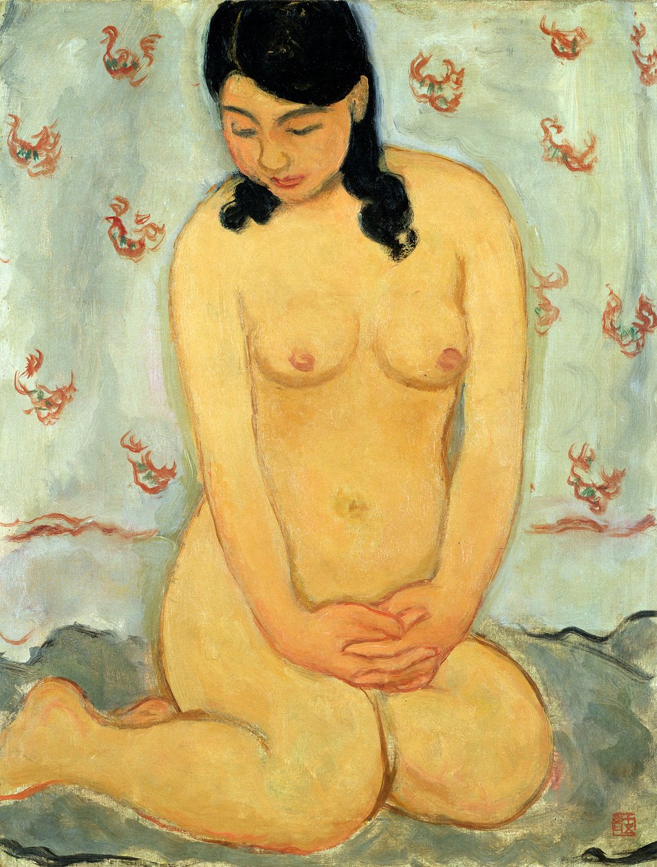 Sittende naken (olje på lerret) av Mitsutani Kunishiro