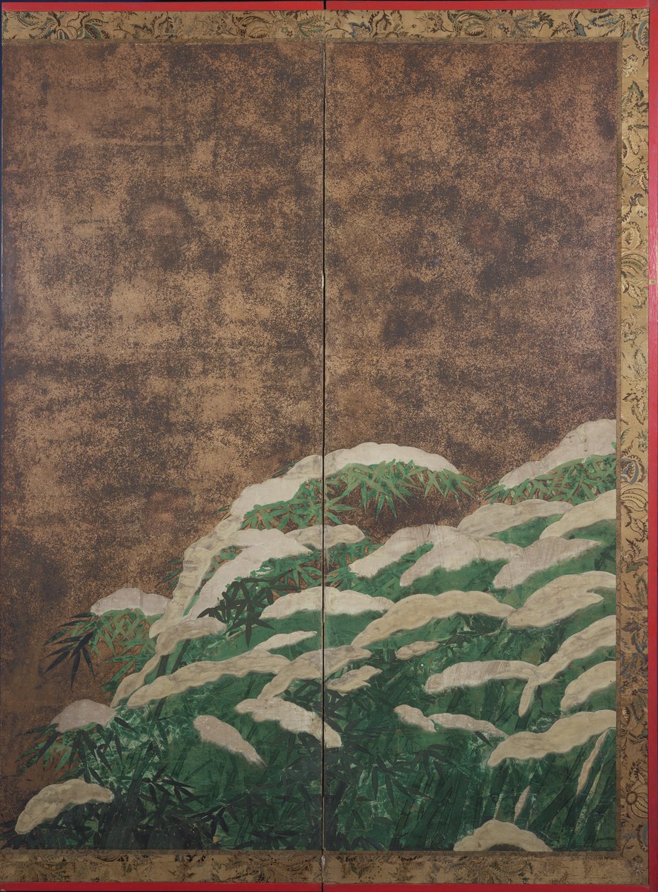 Bambus i snøen, ca. 1600 (blekk, farge, gull og sølv på papir) av Mitsuyoshi Tosa