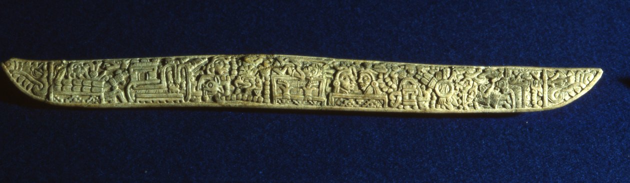 Utskåret Jaguar-bein, fra Tomb 7, Monte ALban, Oaxaca, Post Classic-periode (bein) av Mixtec