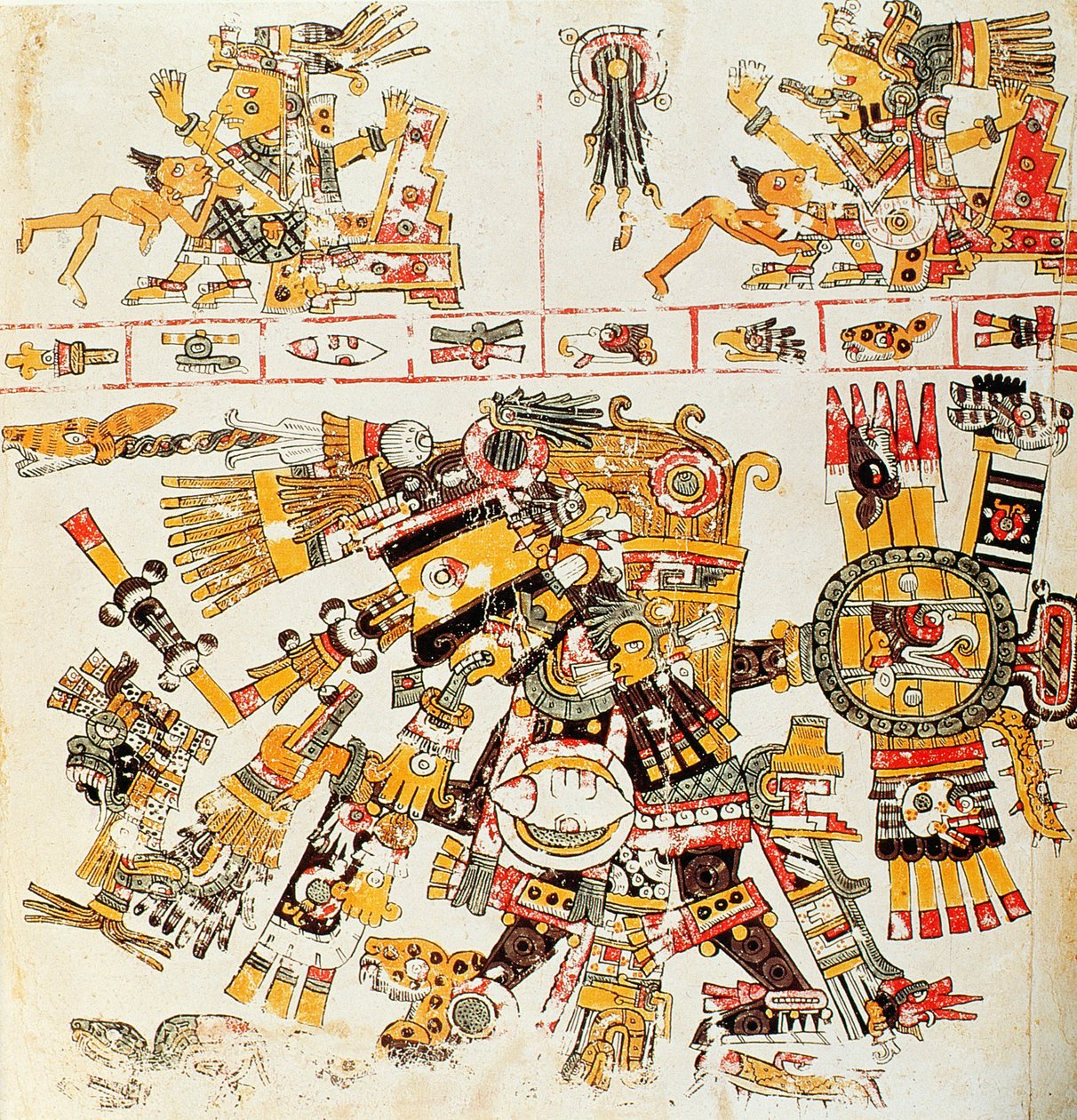 Faksimilekopi av en side av Borgia-kodeksen som viser The black Tezcatlipoca (fargelitografi) av Mixtec