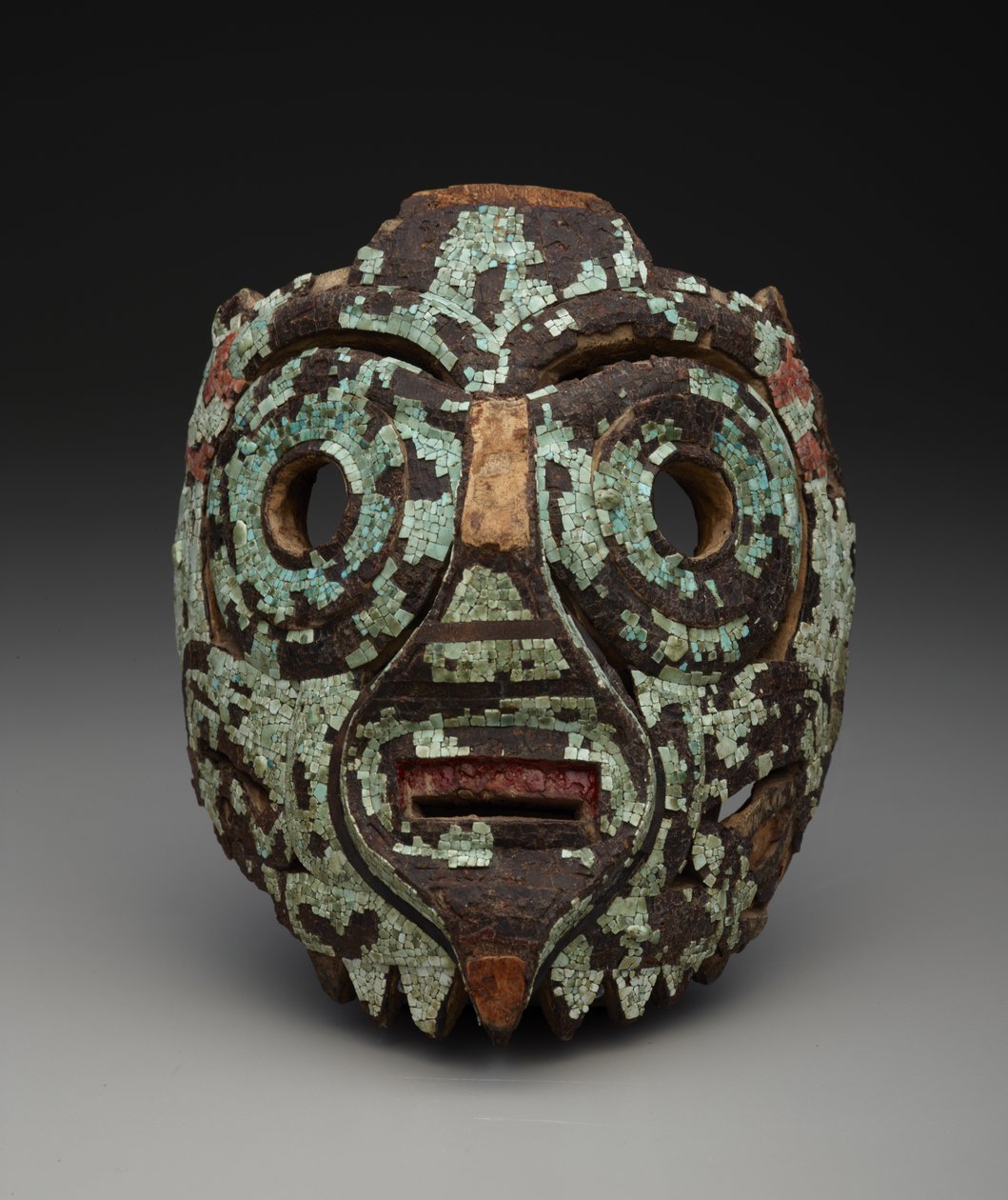 Maske, muligens av Tlaloc, ca. 1350-1521 (tre, turkis, skall, brunkull og harpiks) av Mixtec Mixtec