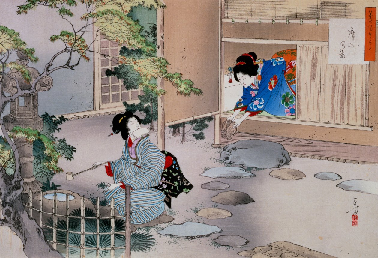Inngangen til te-rom, C1886-1908 av Mizuno Toshikata