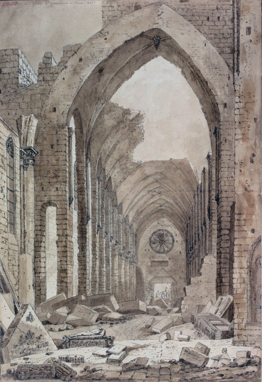 Riving av den gamle kirken St. Genevieve, Paris, 1807 (wc på papir) av Mme. Duchateau