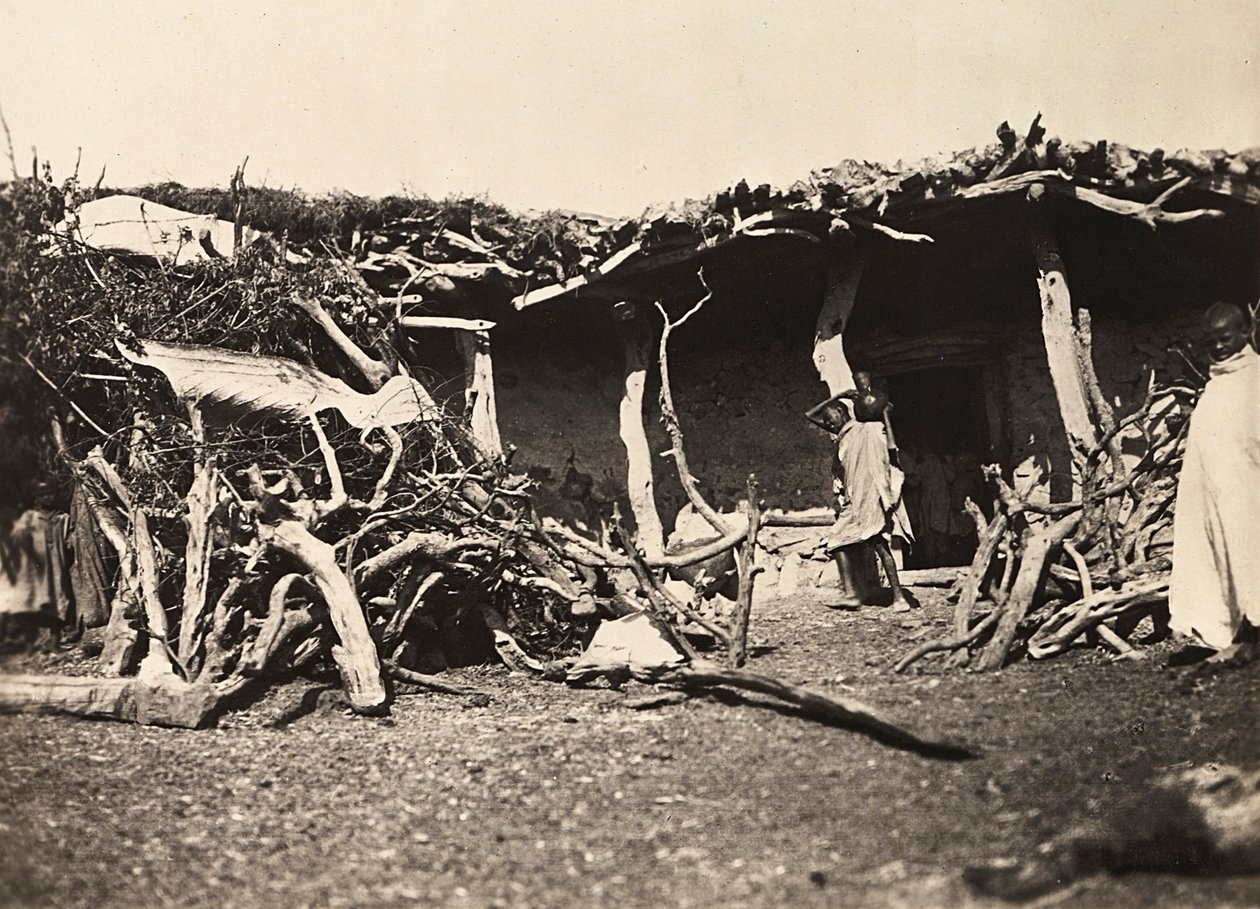 Building an Empire i den fascistiske tidsalderen: Abessinian hut, 09/05/1936 (s/hvitt-bilde) av Modestino Baldinetti