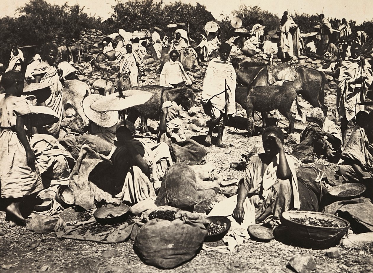 'Building an Empire' i den fascistiske tidsalder: Abyssinian Market, 09/05/1936 (s/hvitt bilde) av Modestino Baldinetti