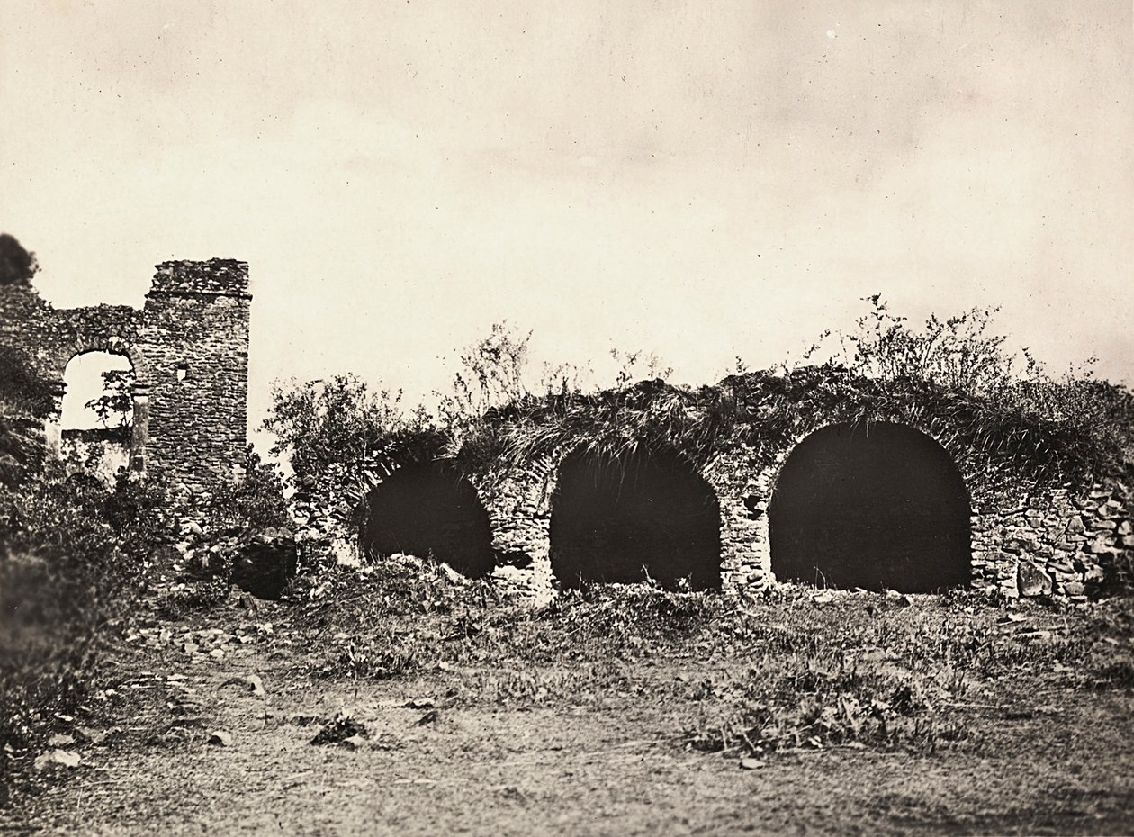 Bygge et imperium i den fascistiske tidsalderen: løvenes grøft i slottet til kong Fasiladas i Gondar, Etiopia, 09.05.1936 (s/hv-bilde) av Modestino Baldinetti