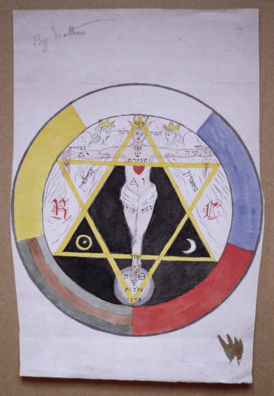 Originalt design for det symbolske store seglet på pergamentrullen til Second Order of the Golden Dawn, 1891 av Moina Mathers