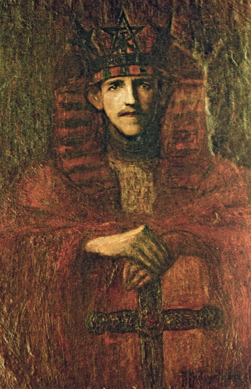 Samuel Liddell MacGregor Mathers (1854-1918) i seremonielle regalier knyttet til rituell magi, ca. 1895 (olje på papir) av Moina Mathers
