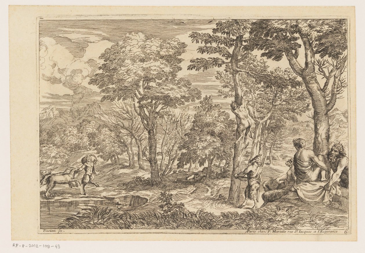 Skoglandskap med satyrer Landskap etter Titian (serietittel) av Moise Jean Baptiste Fouard