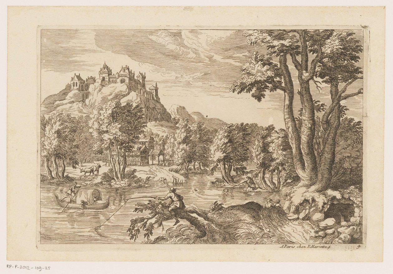 Landskap med sportsfiskere Landskap etter Titian (serietittel) av Moise Jean Baptiste Fouard