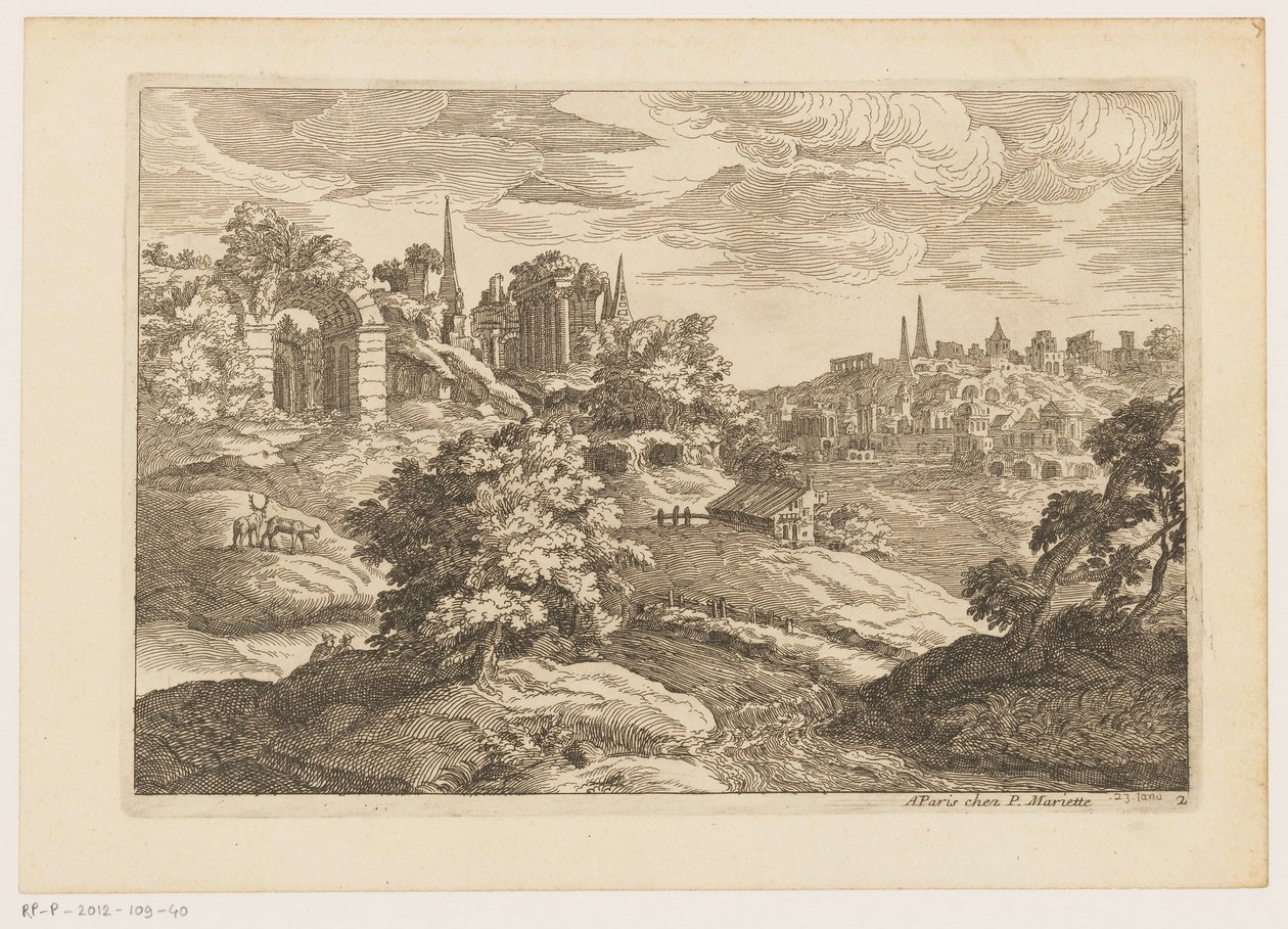 Landskap med ruiner og hjort Landskap etter Titian (serietittel) av Moise Jean Baptiste Fouard