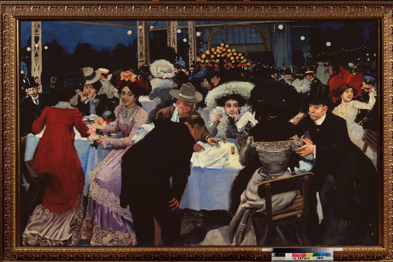 Nattkafé (Nattkafé) - Maleri av Moisei Maer (Moisei-Maer) (Meer) Gertsovich Slepyan (Slepian) (1872-1941), olje på lerret av Moisei Maer Gertsovich Slepian