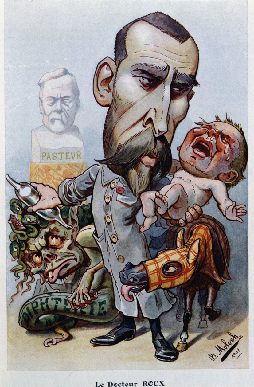Dr. Emile Roux (1853-1933) og difteri, fra 'Chanteclair', 1908 av Moloch