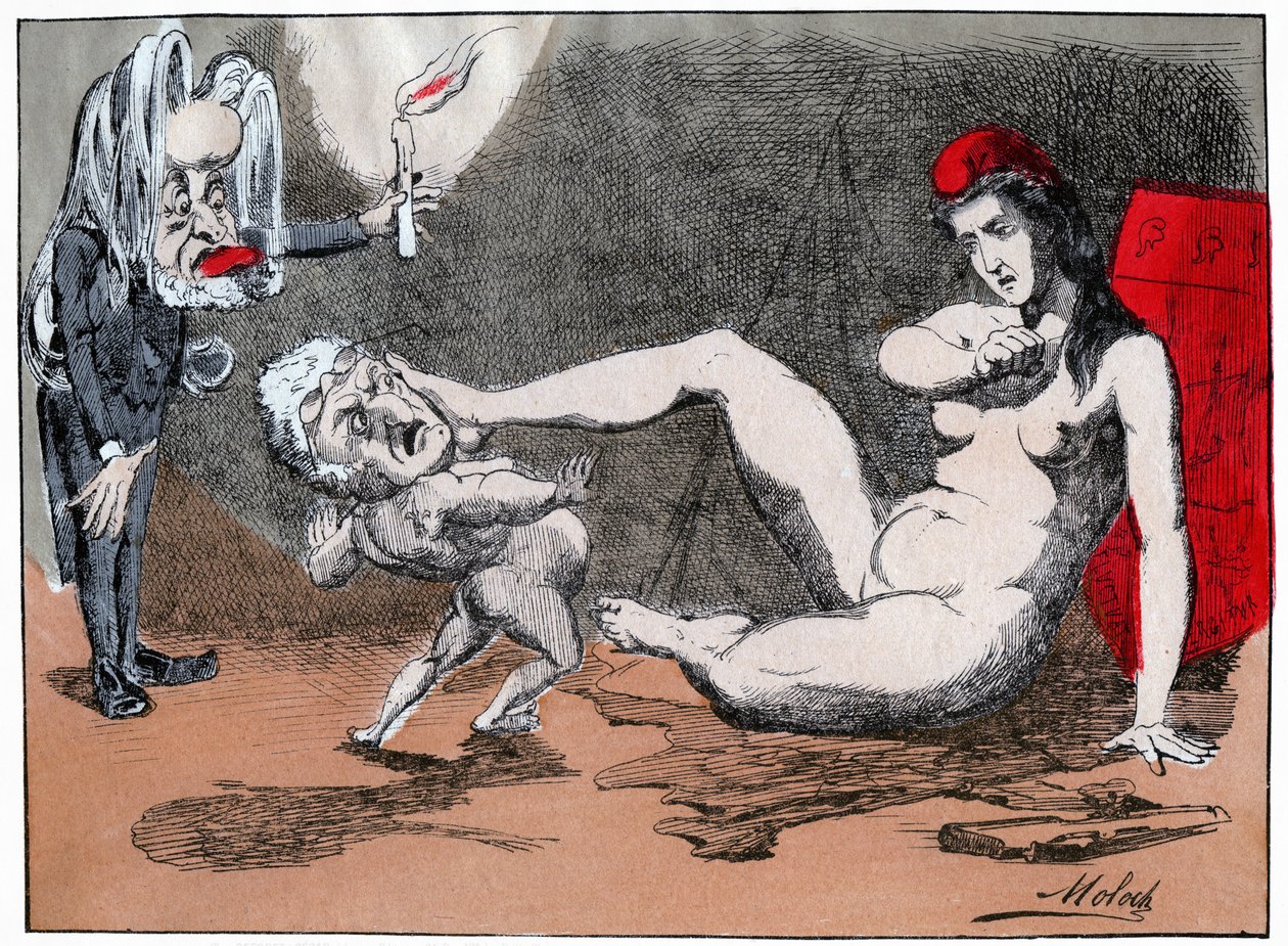 Adolphe Thiers voldtar Marianne, ca. 1875 (trykk) av Moloch (1849 1909)