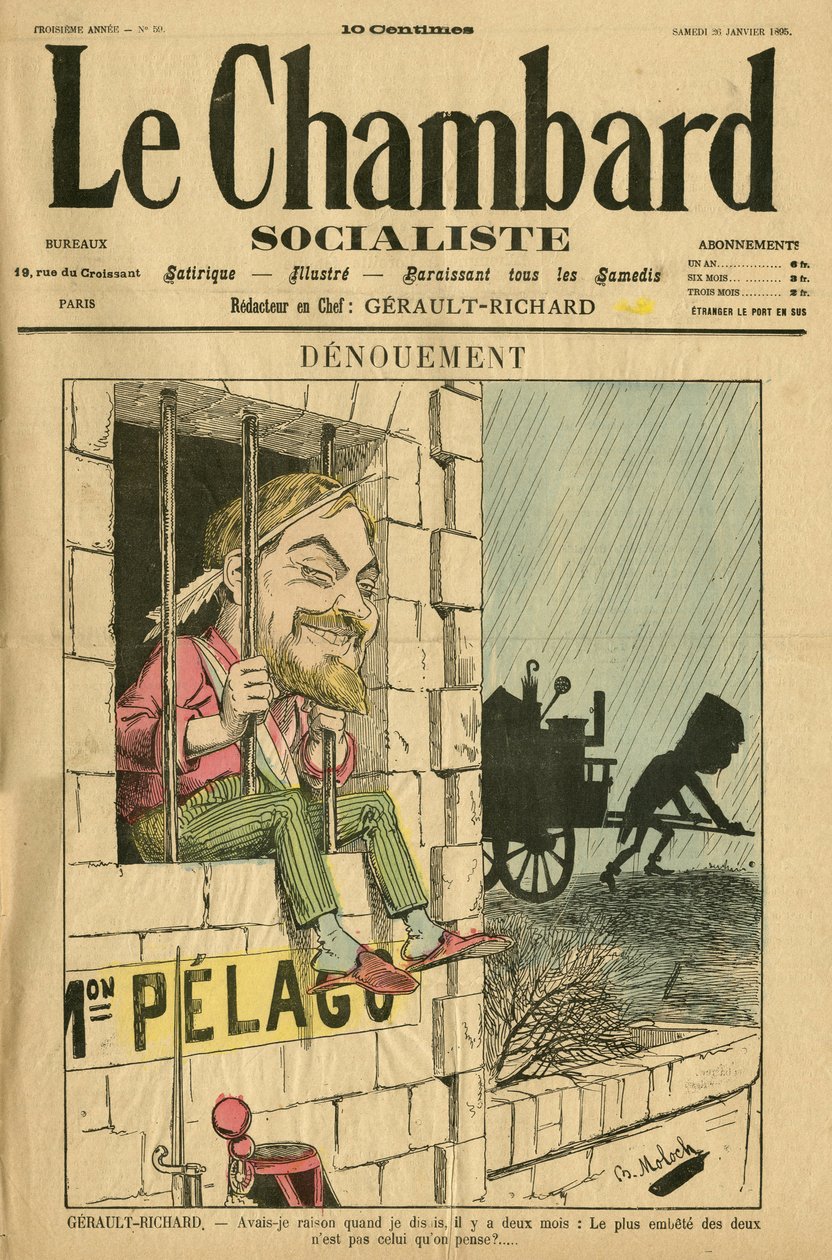 Illustrasjon av Moloch (1849-1909) for omslaget til Le Chambard socialiste, nr. 59 av Moloch