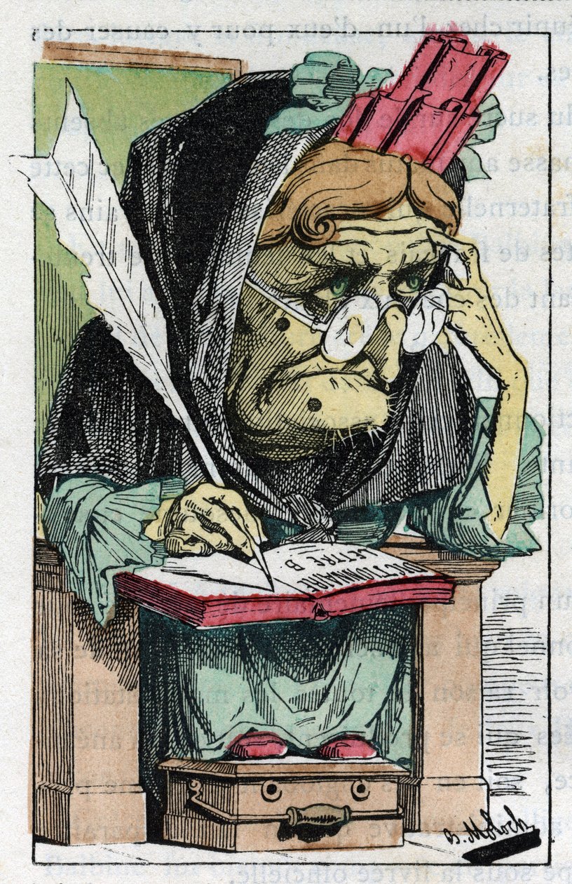 Allegori av det franske akademi i "" Le Trombinoscope"" av Touchatout, tegneserie av B. Moloch fra 1882 (1849-1909). Privat samling. av Moloch