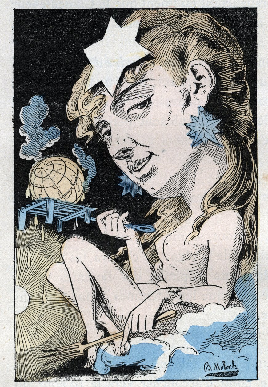 Allegori om hetebølgen i "" Le Trombinoscope"" av Touchatout, tegneserie av B. Moloch fra 1882 (1849-1909). Privat samling. av Moloch