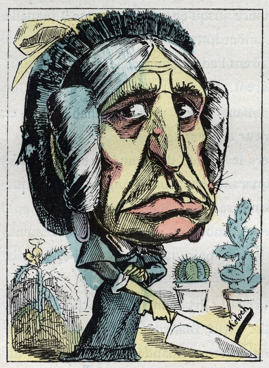 Allegori av "" stemor "" (Belle mere) i "" Le Trombinoscope"" av Touchatout, karikatur av B. Moloch fra 1882 (1849-1909). Privat samling. av Moloch