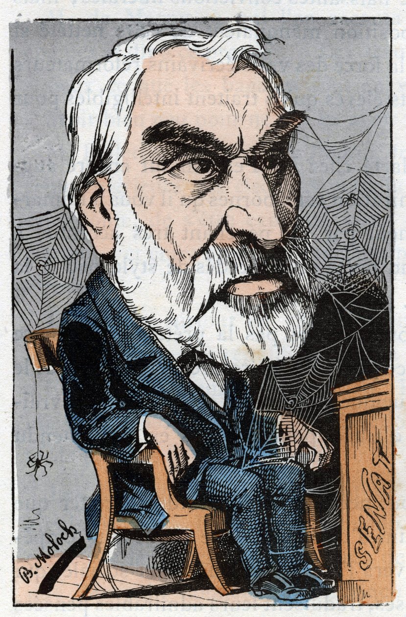 Eugene Pelletan (1813-1884), French literary journalist and politician in “Le Trombinoscope”” by Touchatout, cartoon by B. Moloch of 1882 (1849-1909). Private collection. av Moloch