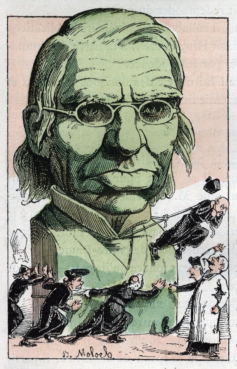 Portrett av Emile Littre (1801-1881), fransk filolog, lege og politiker i "Le Trombinoscope"" av Touchatout, tegneserie av B. Moloch fra 1882 (1849-1909). Privat samling. av Moloch