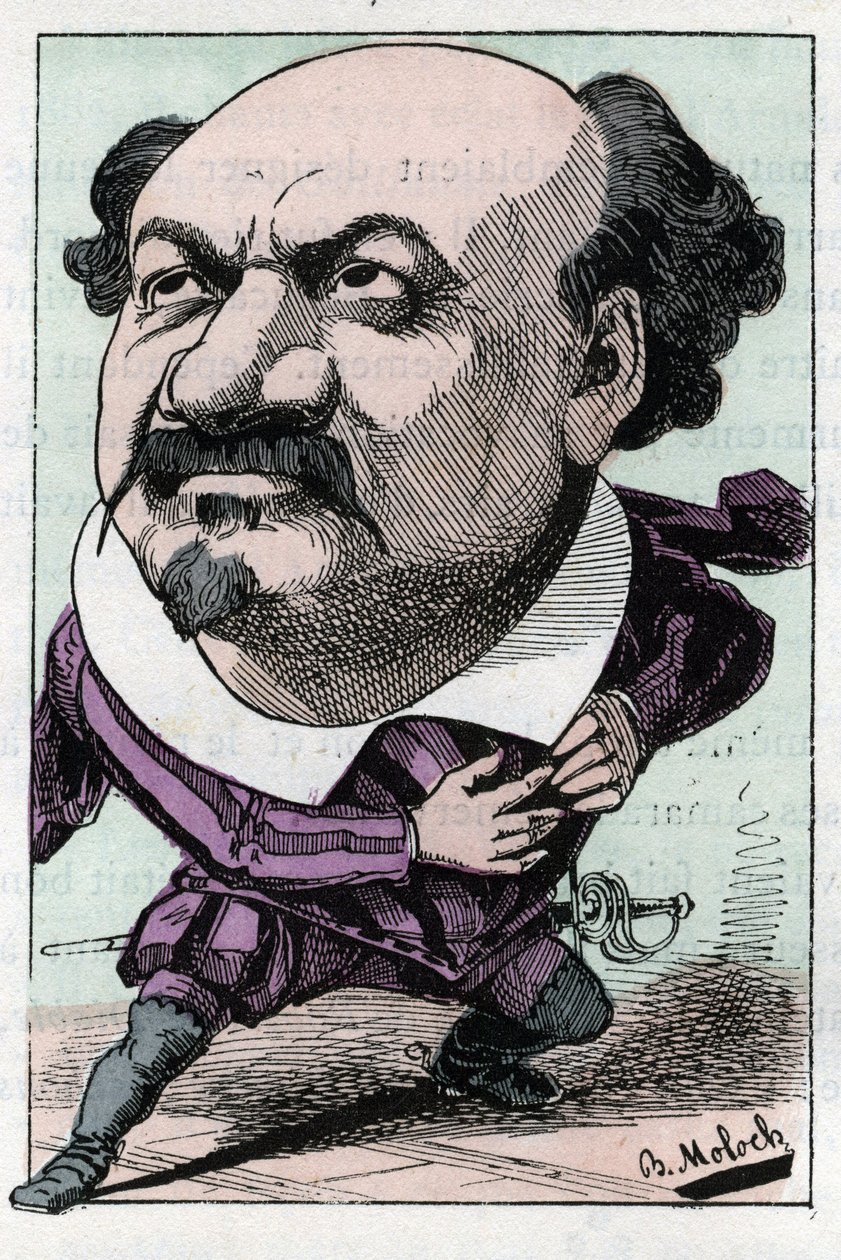 Portrait of Francois Pierre VILLARET (1830-1896) tenor of the opera between 1863 and 1882 in “” Le Trombinoscope”” by Touchatout, caricature by B. Moloch of 1882 (1849-1909). Private collection. av Moloch
