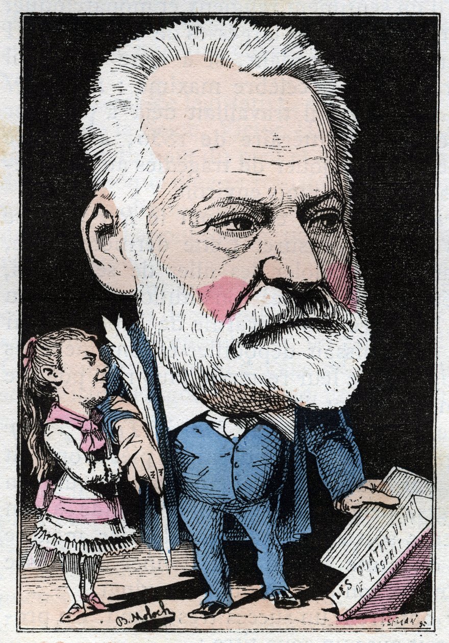 Portrett av den franske forfatteren Victor Hugo (1802-1885) i "" Le Trombinoscope"" av Touchatout, karikatur av B. Moloch fra 1882 (1849-1909). Privat samling. av Moloch