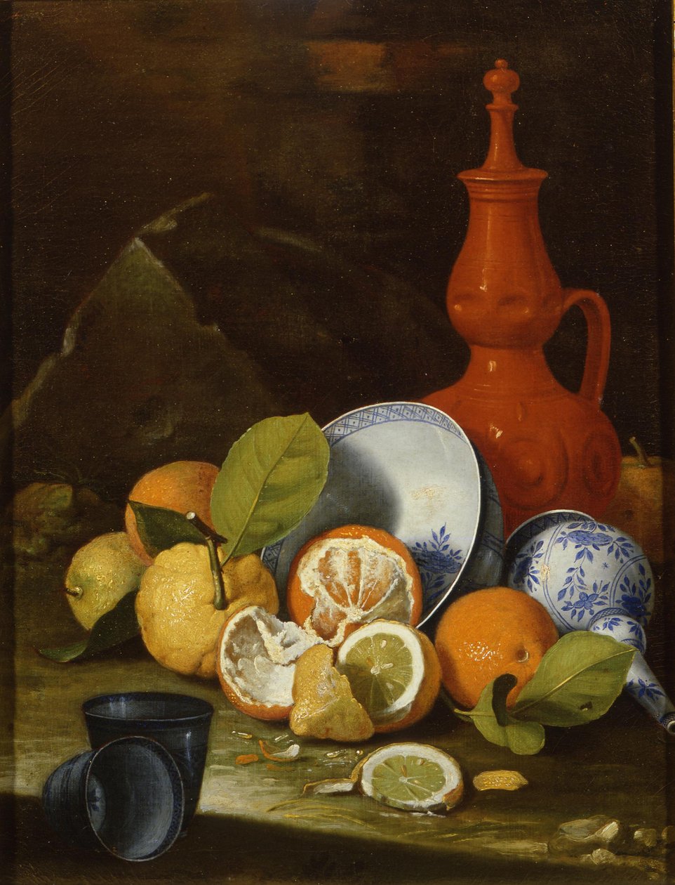 Bucchero, porselen, appelsiner og sitroner, 1706 av Monari