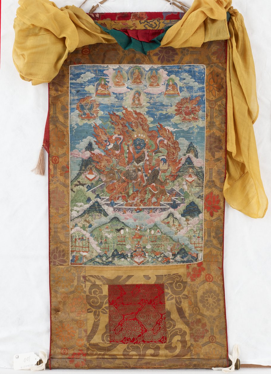 Damjen Garwa Nagpo, midten av 1800-tallet (mineralpigmenter på størrelse bomull, originale Qing-brokadefester, originalt støvdeksel, mongolske dusker og stang med hetter) av Mongolian School