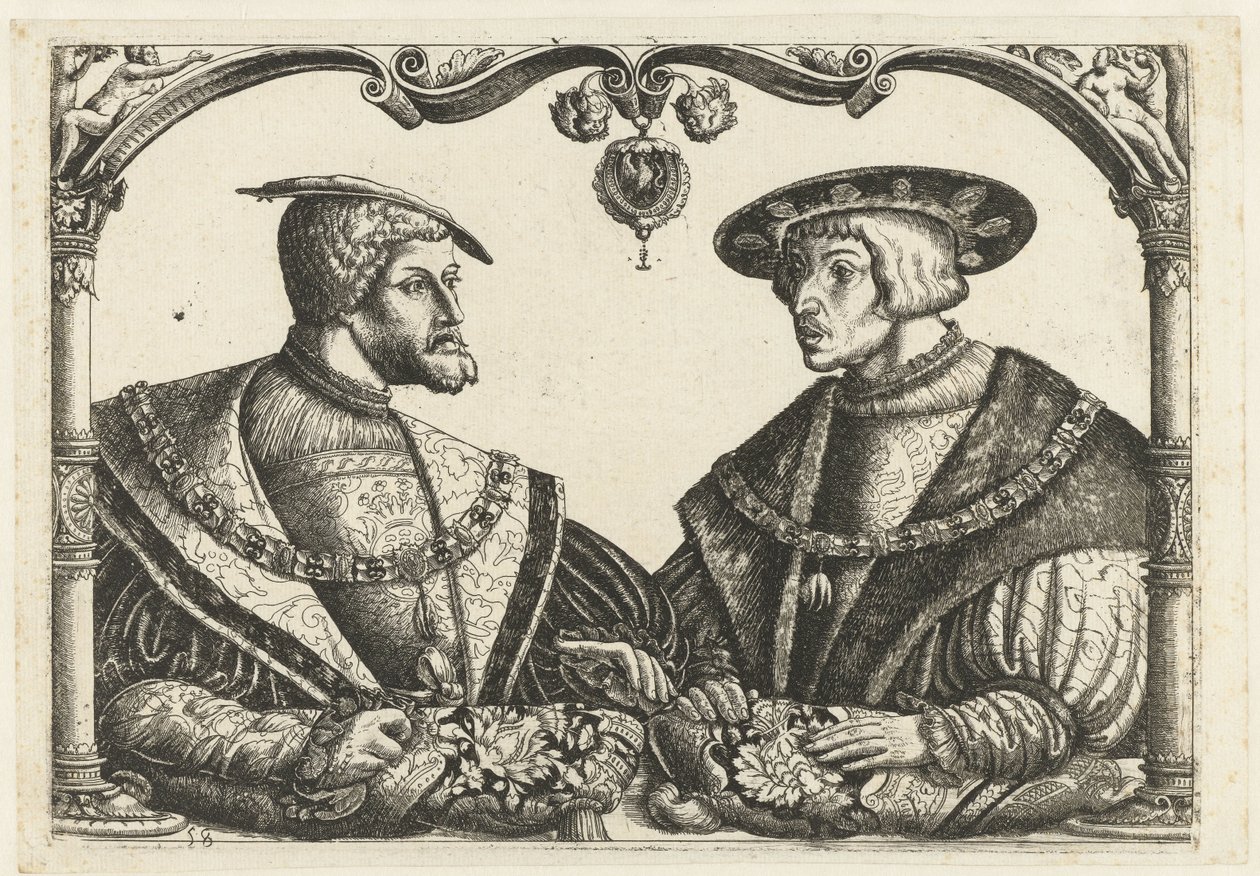 Karel V og Ferdinand I av Monogrammist CB met boom (attributed to)