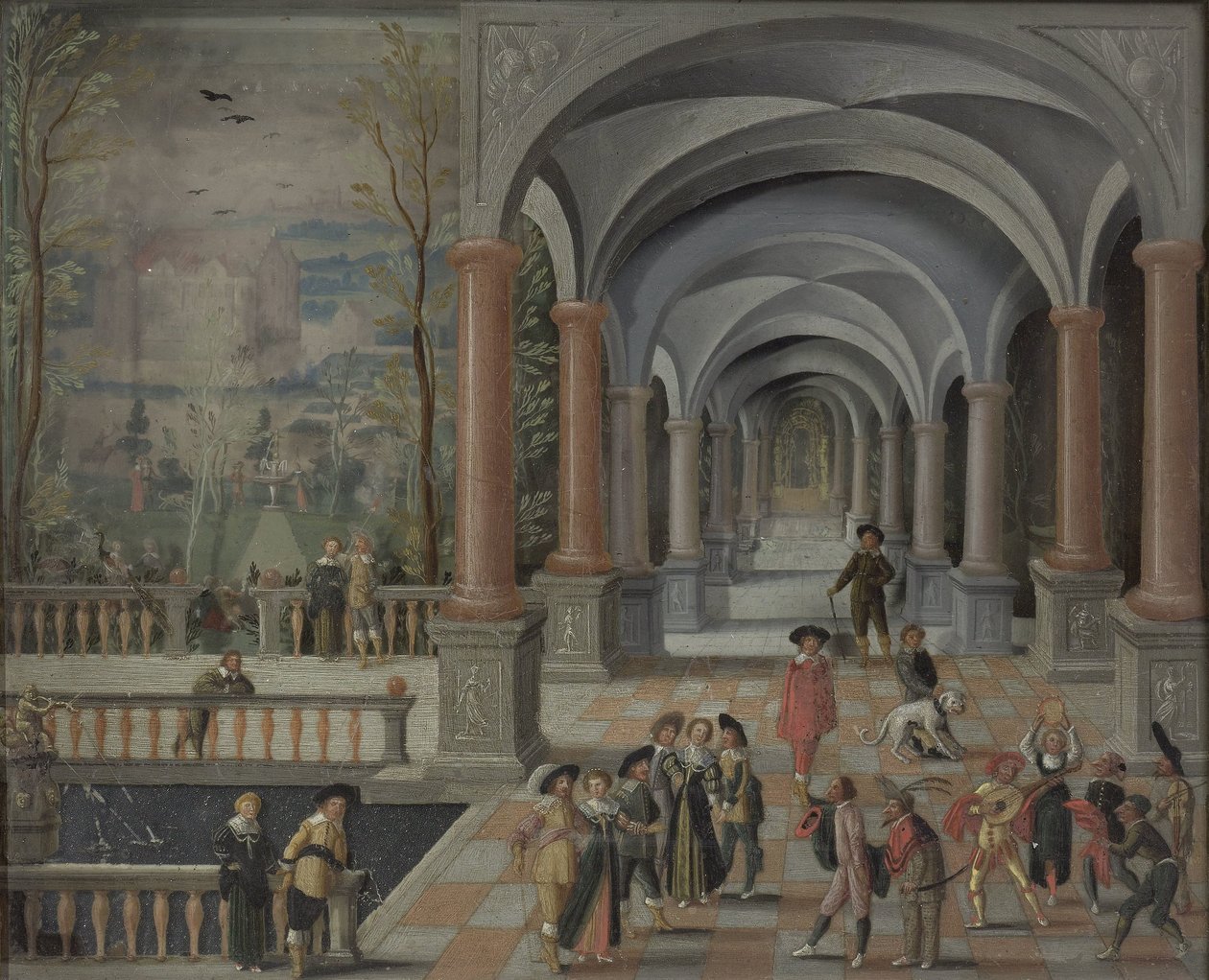 Festlig samling og figurer fra en Commedia dell
