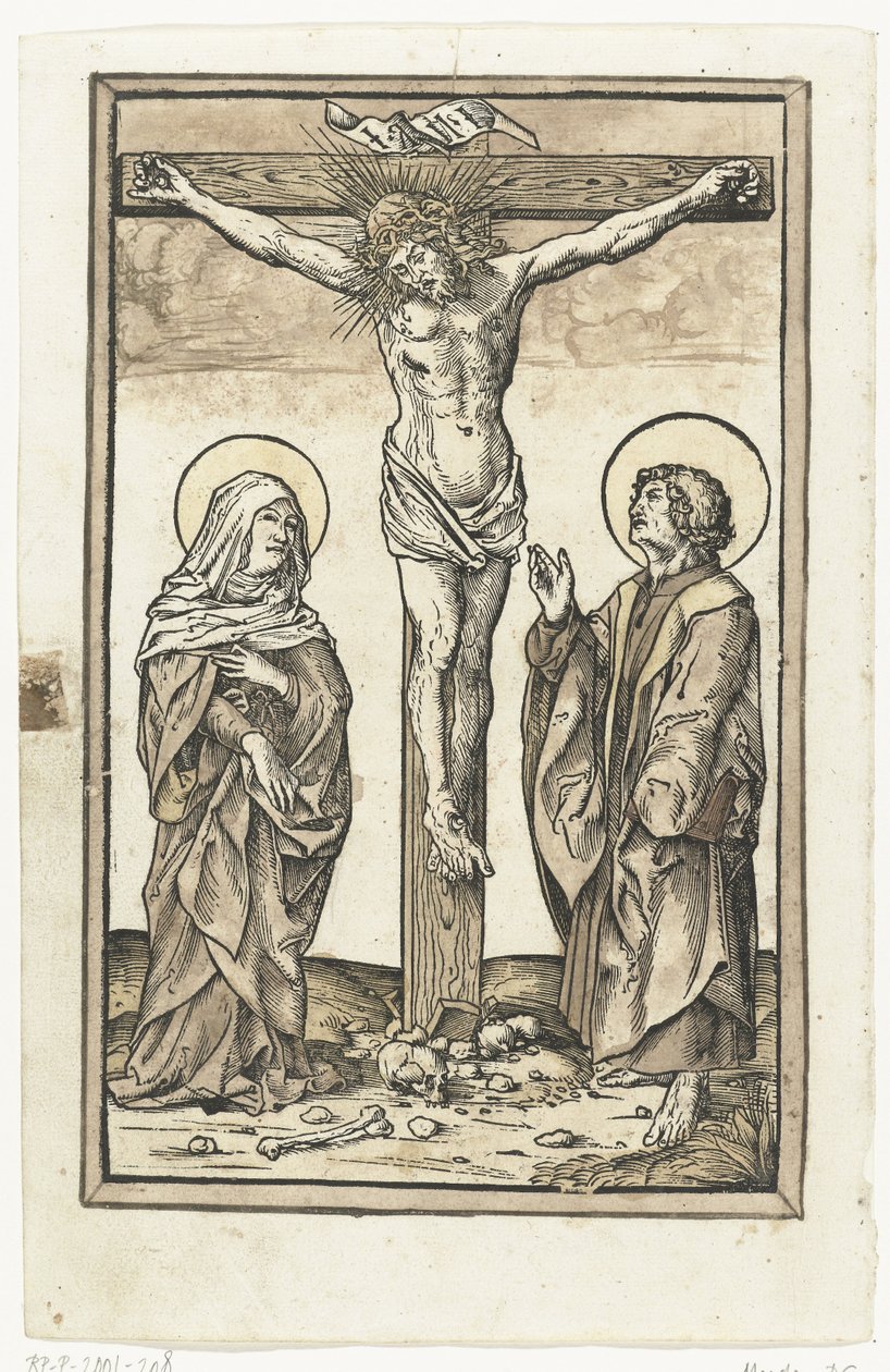 Kristus på korset, med Maria og Johannes av Monogrammist DS (graveur) (attributed to)