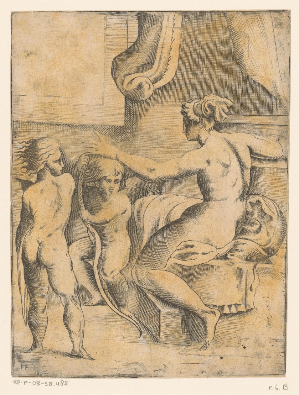 Venus med to putti av Monogrammist FP (Italië; 16e eeuw)