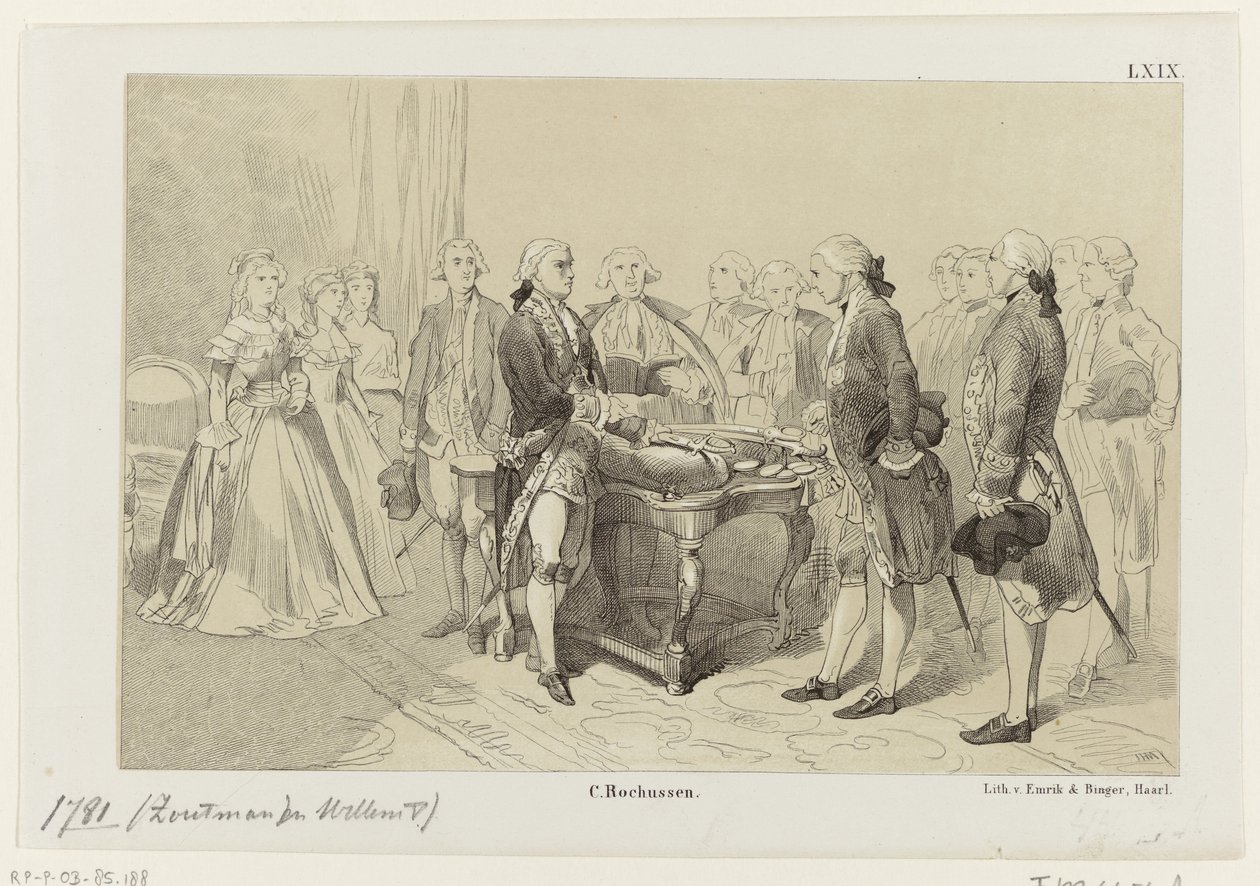 William V hedrer heltene fra sjøslaget ved Dogger Bank, 1781 av Monogrammist IHM
