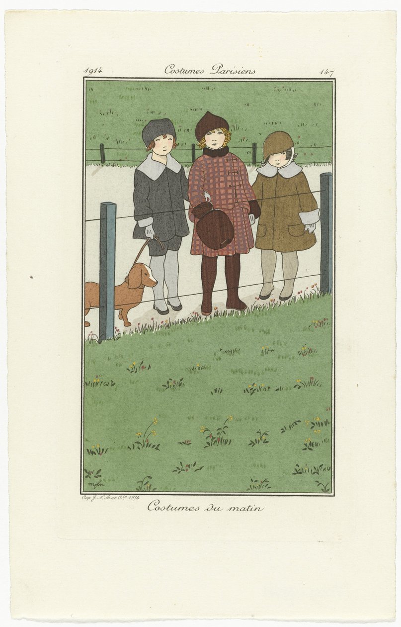 Journal des Dames et des Modes, parisiske kostymer, 1914, nr. 147: Morgenkostymer av Monogrammist MFN