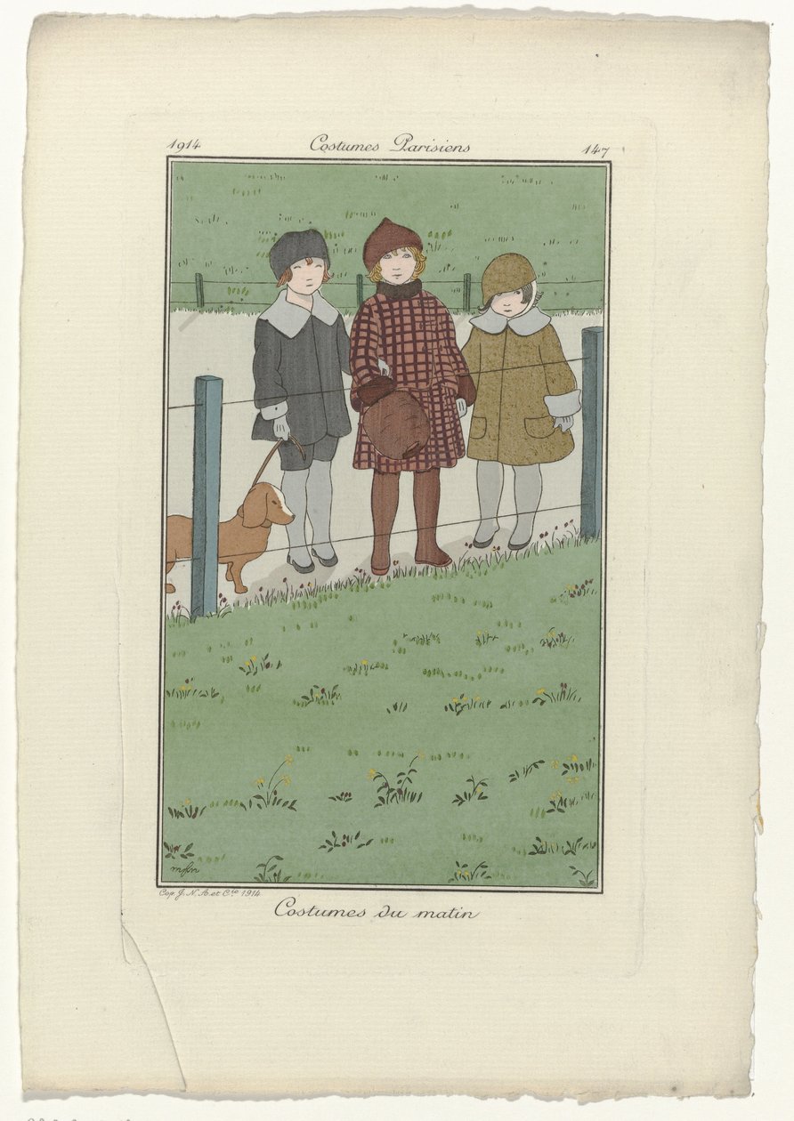 Journal des Dames et des Modes, parisiske kostymer, 1914, nr. 147: Morgenkostymer av Monogrammist MFN