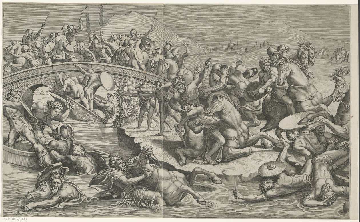 Slaget ved Milvian Bridge (venstre deler) av Monogrammist SK (prentmaker)