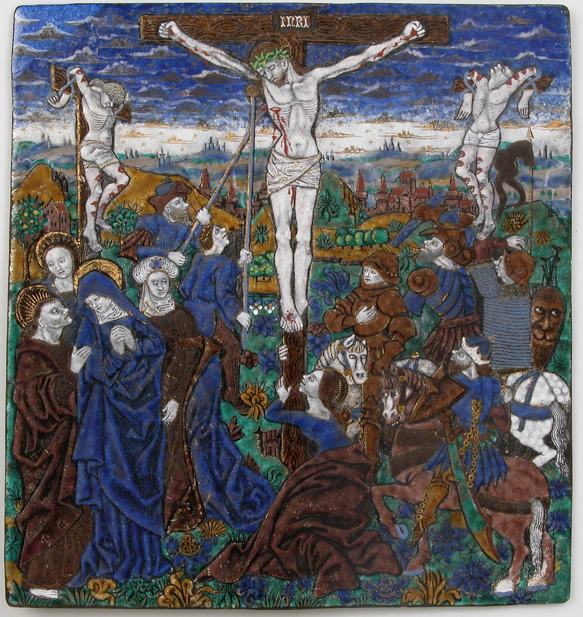 Plakett med korsfestelsen, fransk, 1400-tallet. av Monvaerni