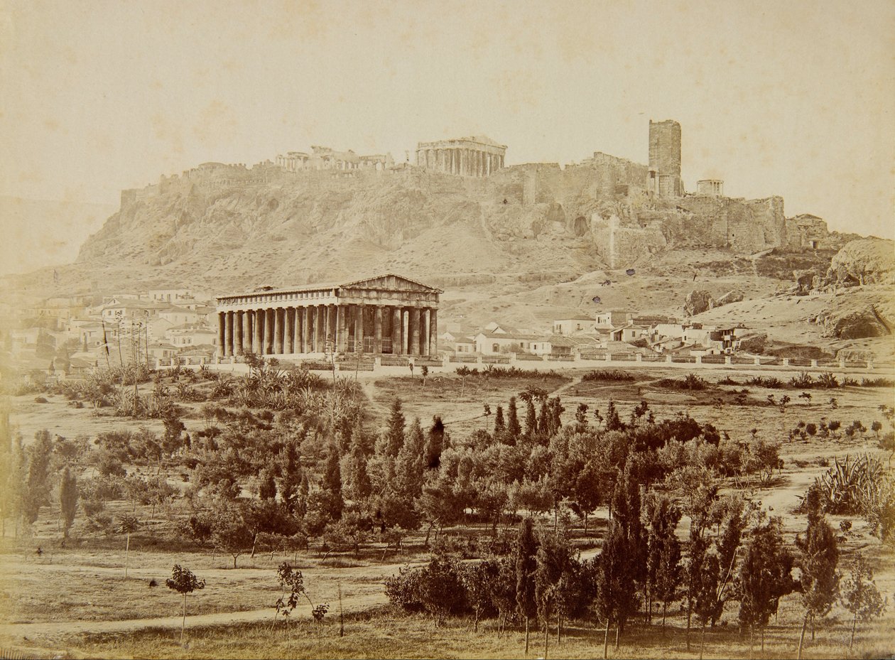 Utsikt over Theseion med Akropolis i det fjerne av Moraites Petros