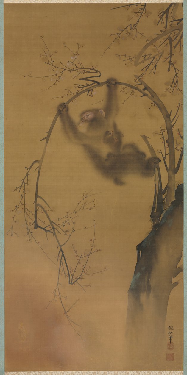 Monkeys in a Cherry Tree, Monkeys on a Rock Ledge, 1615-1868. av Mori Sosen